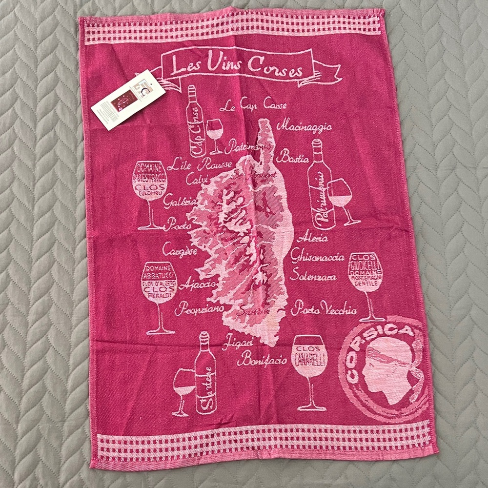 Entre Ciel et Mer Wine-Themed Pink Kitchen Towel